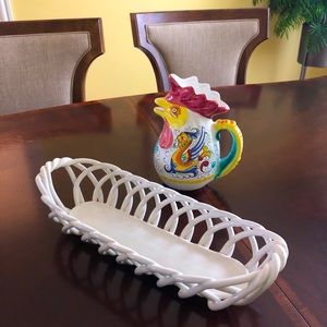 William Sonoma Chicken Jug & Woven Bread Basket